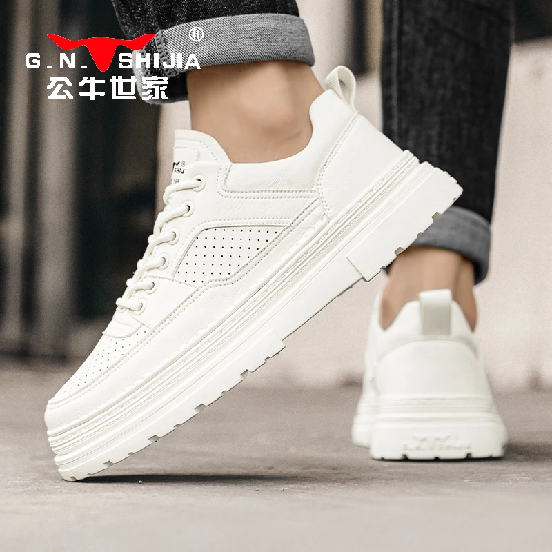 公牛世家2025夏季透气增高厚底百搭小白鞋低帮潮鞋休闲鞋鞋大妈