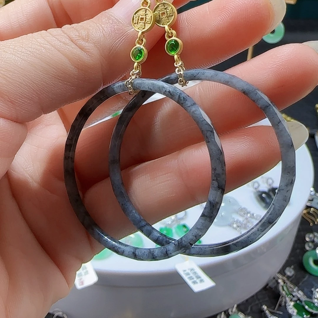 翡翠未镶嵌耳饰天然缅甸a货翡翠