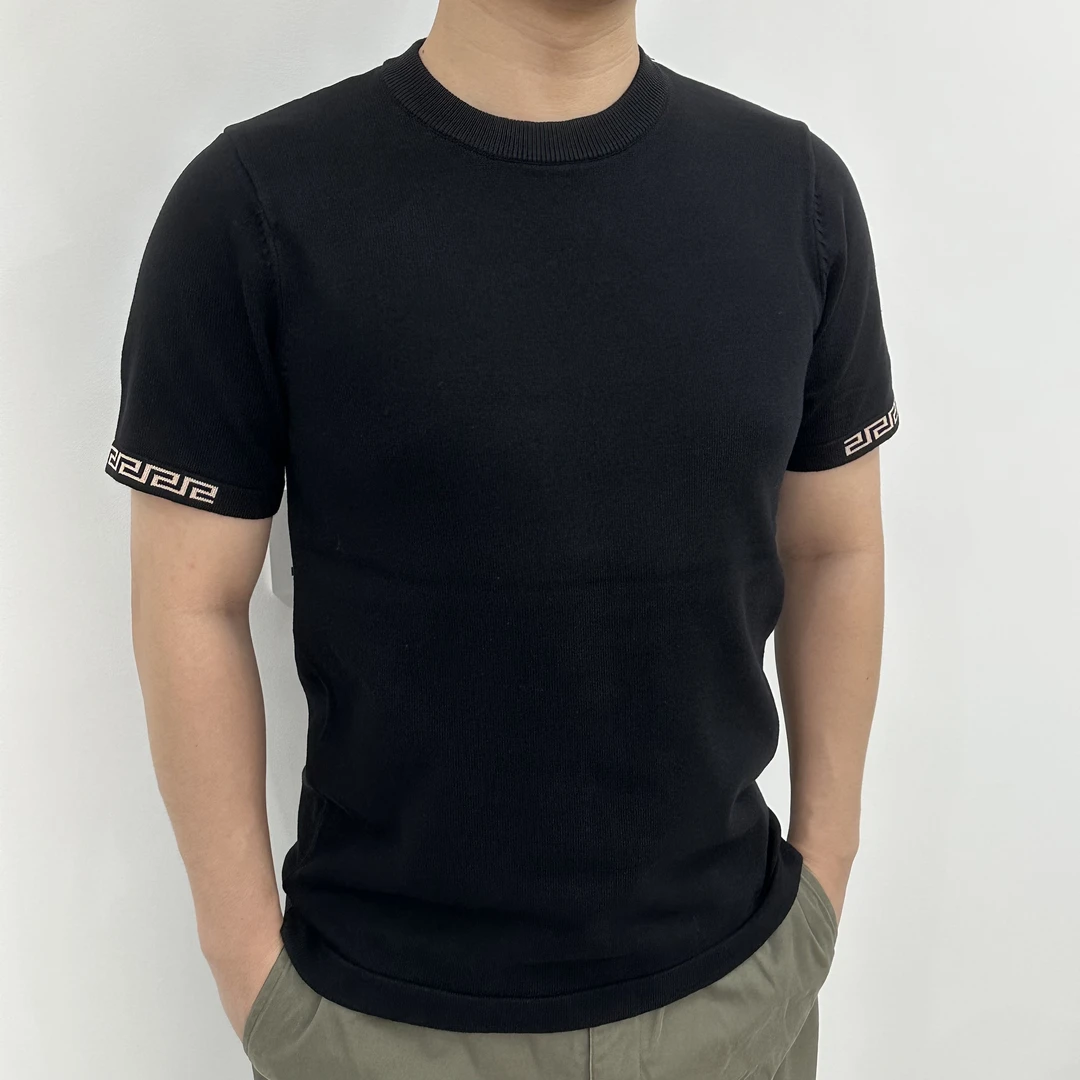 2025秋冬季新款弹力针织短袖保暖男士百搭轻奢圆领提花时尚针织衫