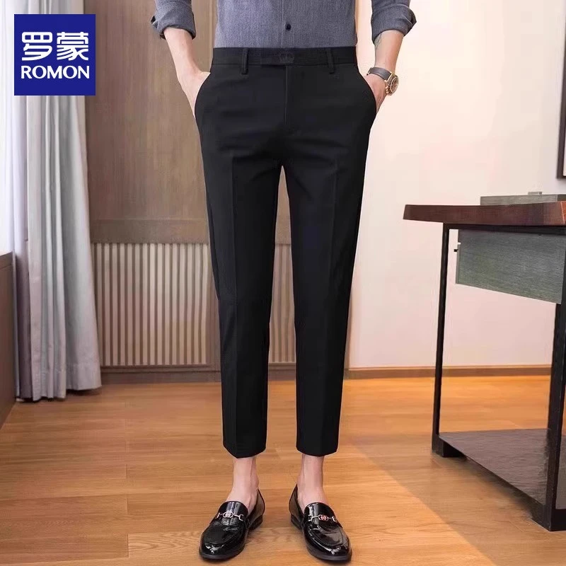 罗蒙高端男士休闲裤夏季新薄款休闲裤轻熟风修身小脚痞帅潮男裤子