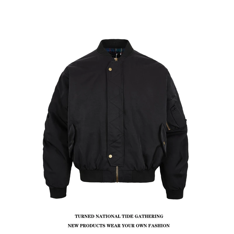 邱XG【bomber格子拼接飞行员棉服】男秋季美式夹棉保暖宽松外套ins