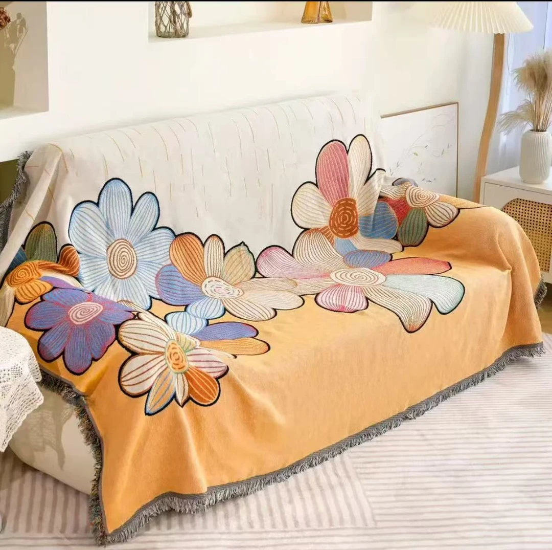 花儿朵朵大90*240cm汉麻加密加厚沙发巾沙发垫