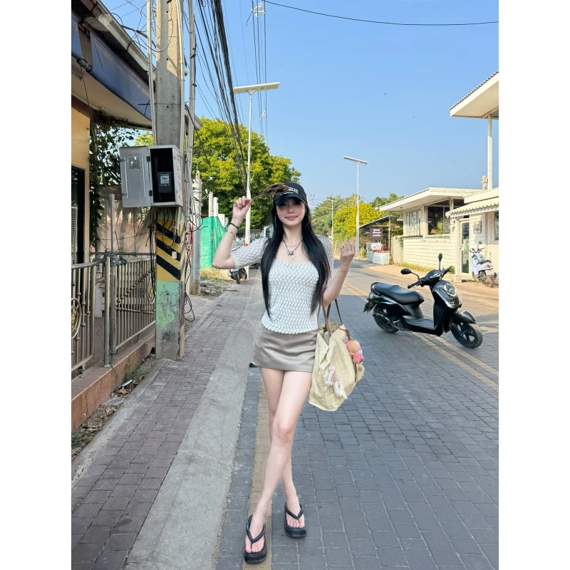 withmin凉皮  春秋辣妹弹力遮胯显瘦超短裙防走光包臀裙2410090