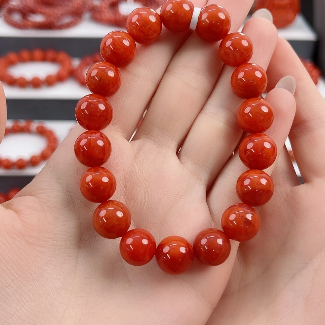 未镶嵌瓦西柿子红火焰11mm手串南红玛瑙