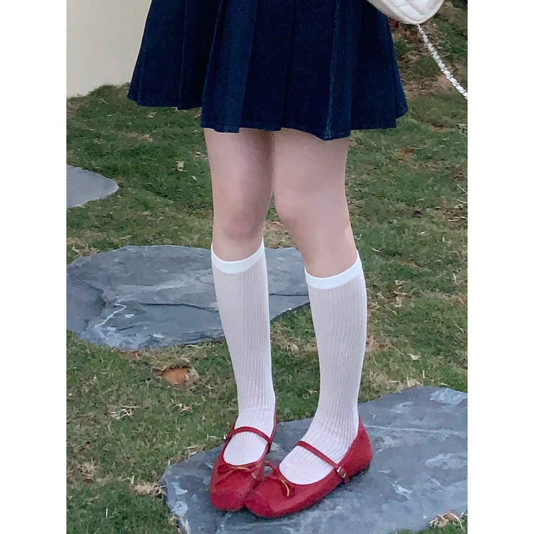 【小腿袜】芭蕾风高筒白色长筒袜堆堆袜