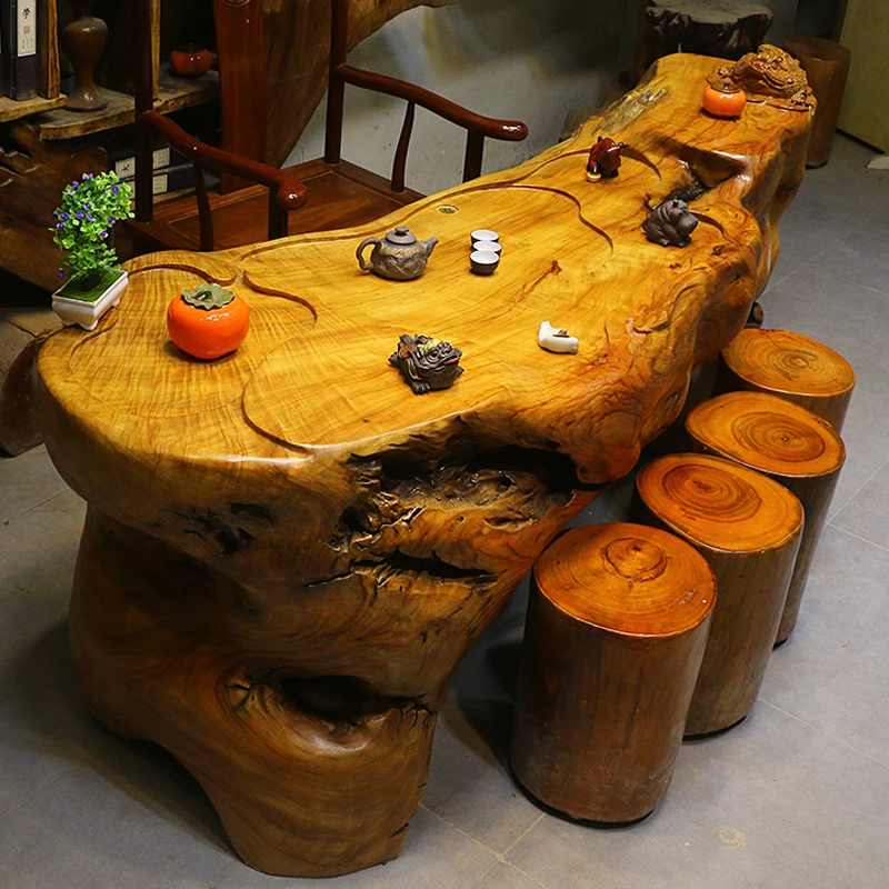 根雕茶台香樟木茶桌树根茶几大型茶海桌雕刻根艺家具J10943