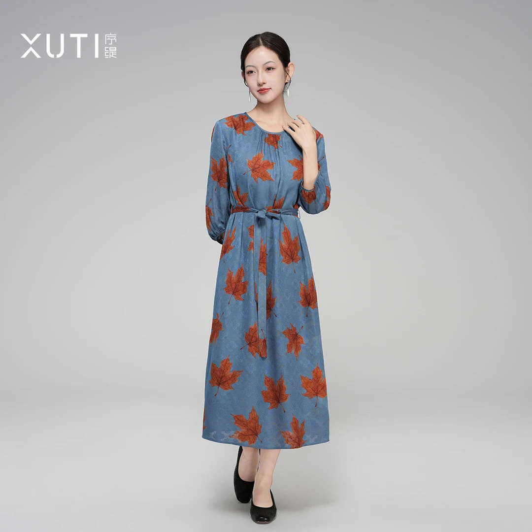 序缇『霜天红叶』​​新中式女装三经绞罗非遗桑蚕丝连衣裙H127-18222