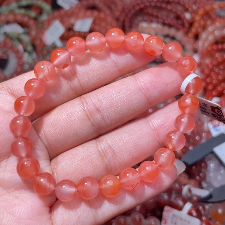 南红玛瑙未镶嵌粉飘花单圈7.5m+4561