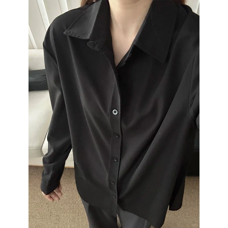 黑色长袖冰丝衬衫男款痞帅高级感雅痞衬衣基础款内搭cleanfit外套