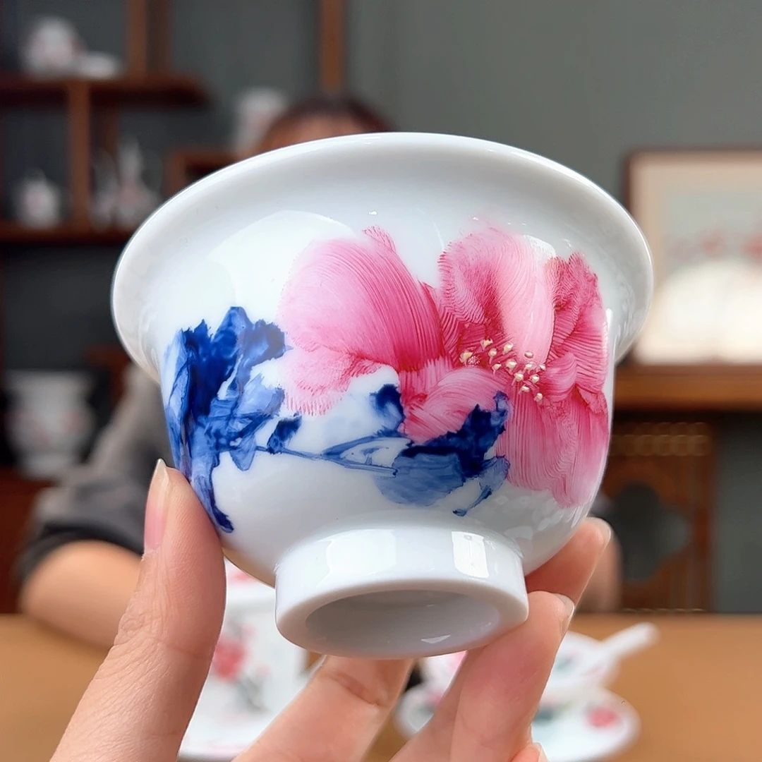 柴窑 手指画压手杯（周大师作品）
