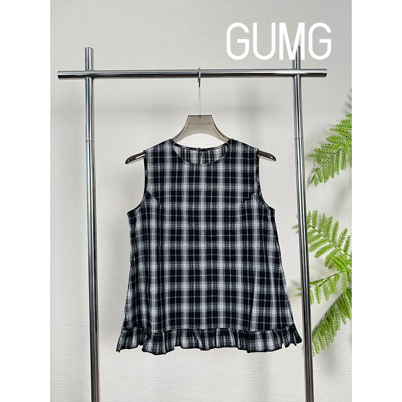 【女装优选】GUMG-日系花边格子背心上衣GM20218