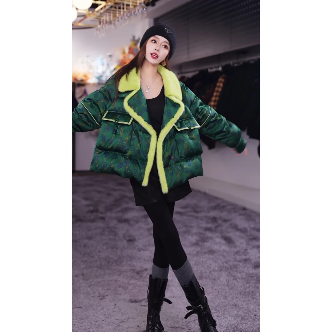 【Yongjia 】 香云纱鹅绒服配水貂毛女外套66028-1