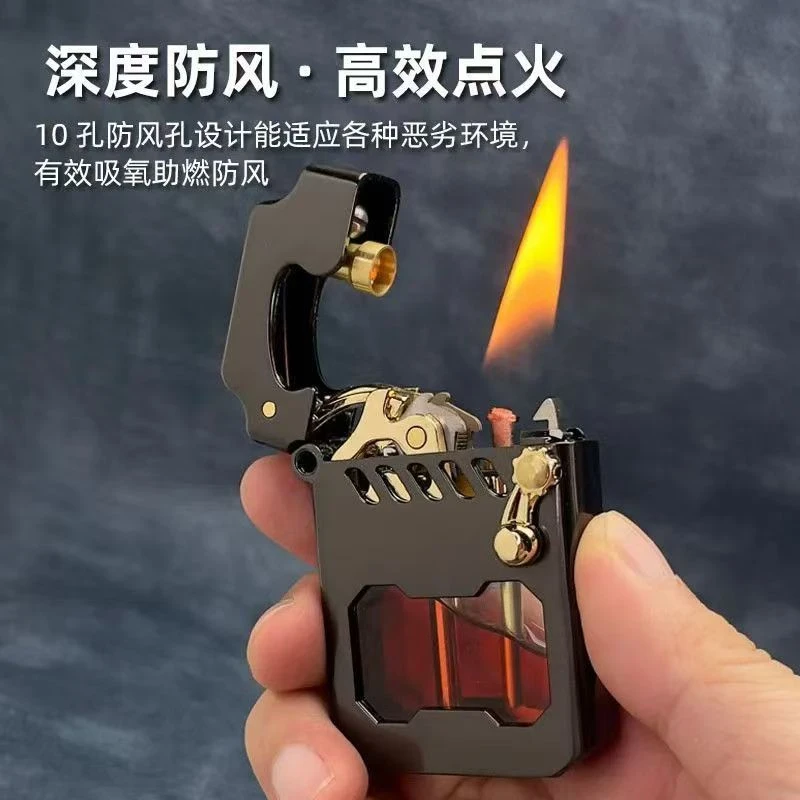 新款机甲弹射点火透明仓机械煤油打火机高颜值创意高档礼物送男友