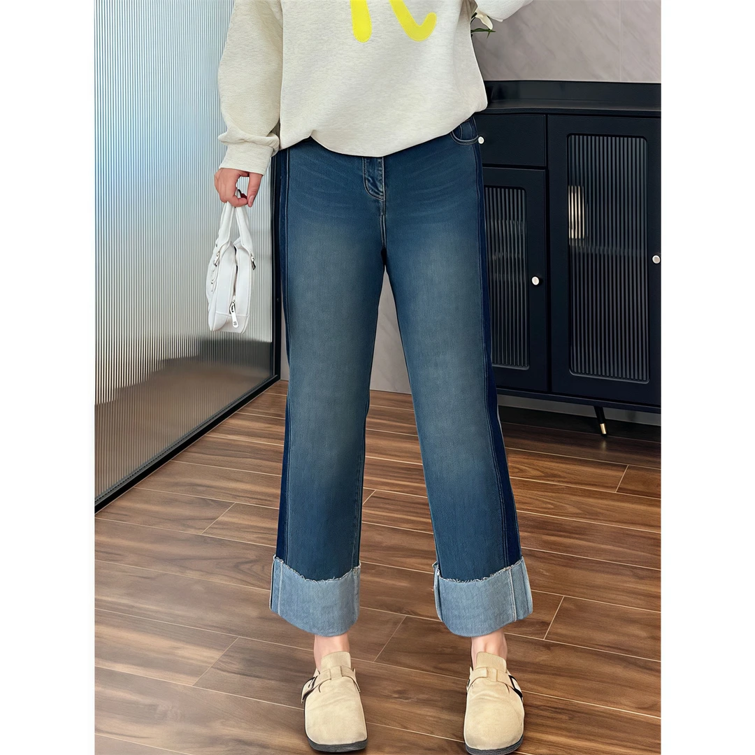 断码捡漏~摩登分割 / 韩版直筒牛仔裤3628花契200斤胖mm休闲时尚