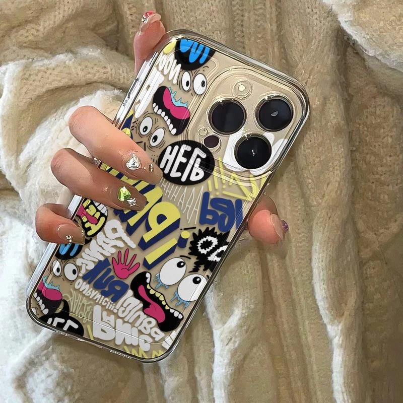 时尚涂鸦风格适用于苹果16ProMax手机壳太空壳全包11Pro清新14