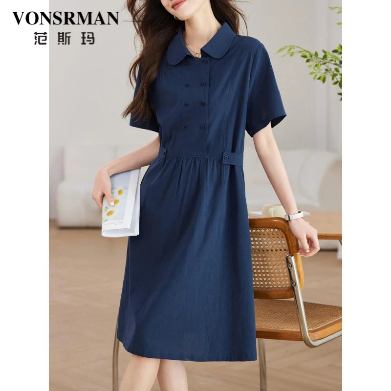 休闲气质polo领连衣裙女夏季2025新款时尚大码宽松胖mm百搭衬衫裙