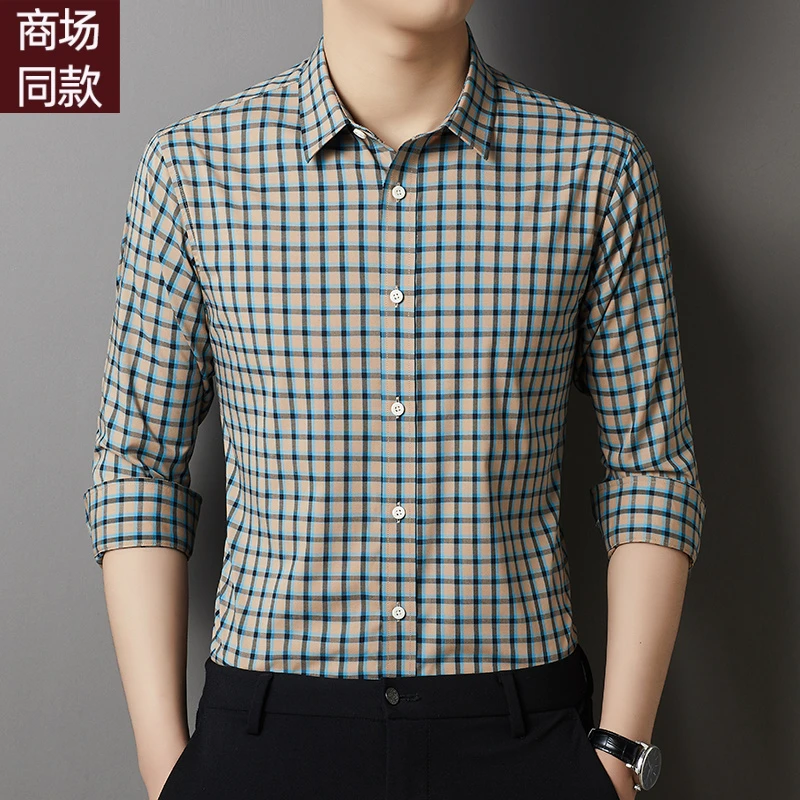 鄂尔多斯市2025长袖格子商务休闲春秋男衬衫上衣潮流中年时尚衬衣