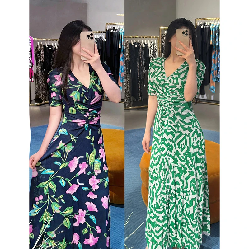 2025夏新款  时尚绿白迷宫几何/幸福花园双面穿网纱短袖连衣裙