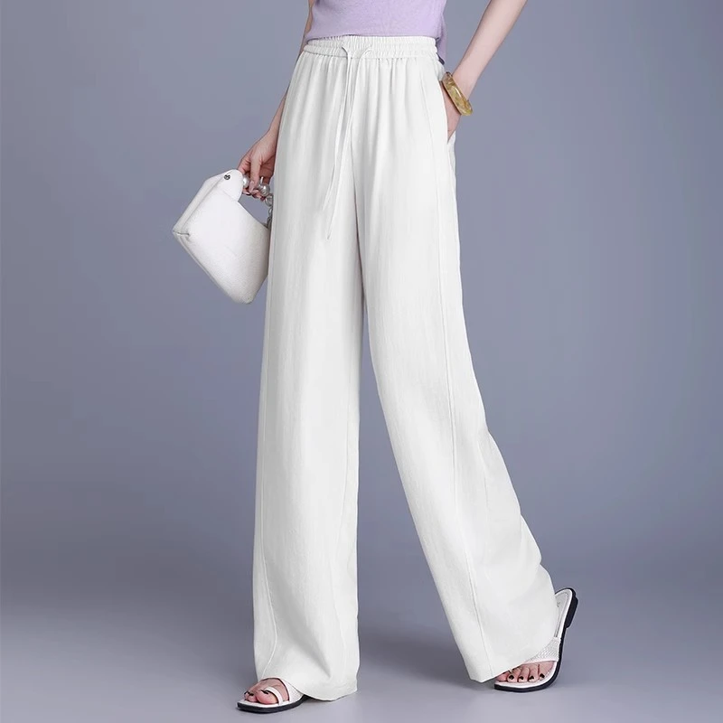 天丝亚麻阔腿裤薄款夏季垂坠感高级直筒宽松休闲女裤子感拖地长裤