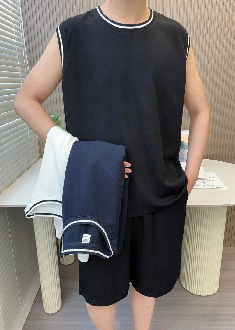 男士套装.【斜纹人造棉】男士无袖超凉快坎袖、短裤、长裤
