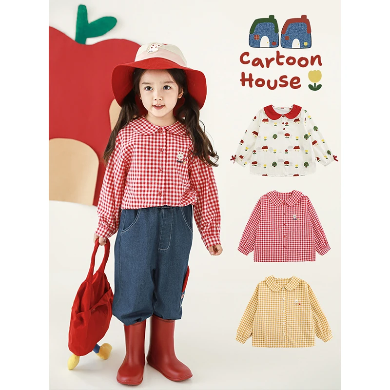 YOEHYAUL/幼悠【多彩家园】春贰波女童宝宝春秋复古格子衬衫 C3190