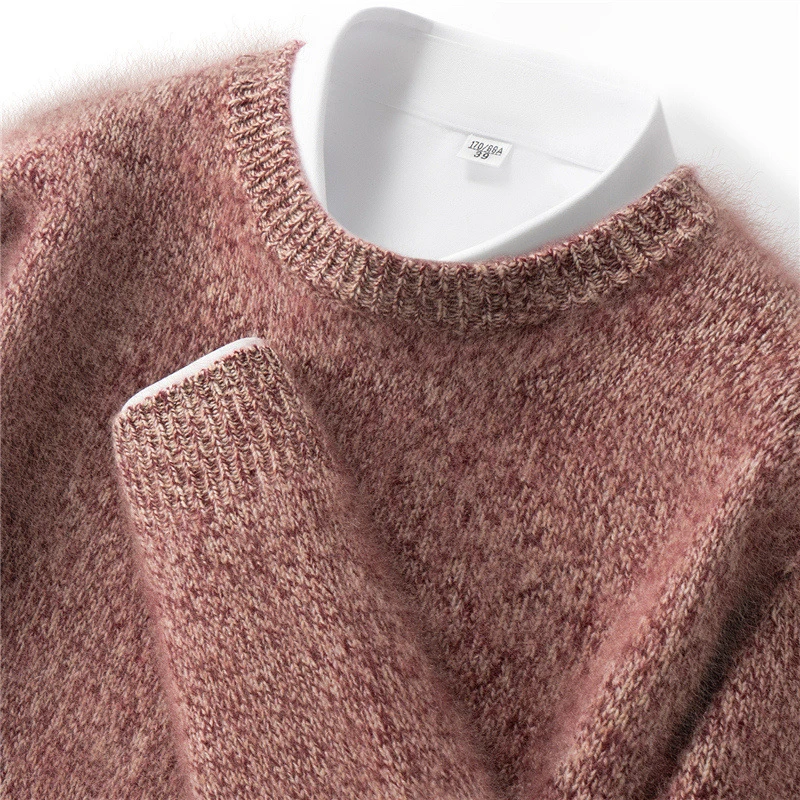 秋冬新款山羊绒衫男士花纱圆领加厚套头毛衣针织衫休闲保暖打底衫