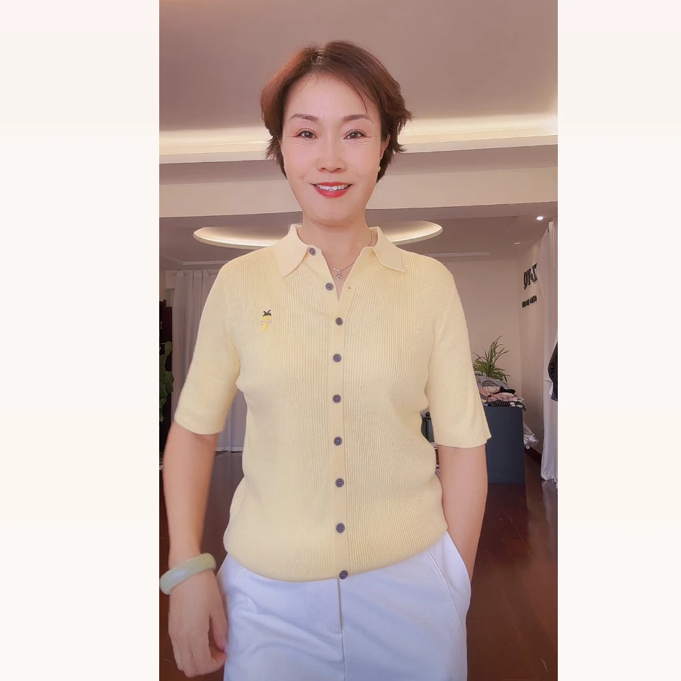 【葛行长订制】短袖针织开衫柔软精致刺绣POLO翻领T恤衫NSY350