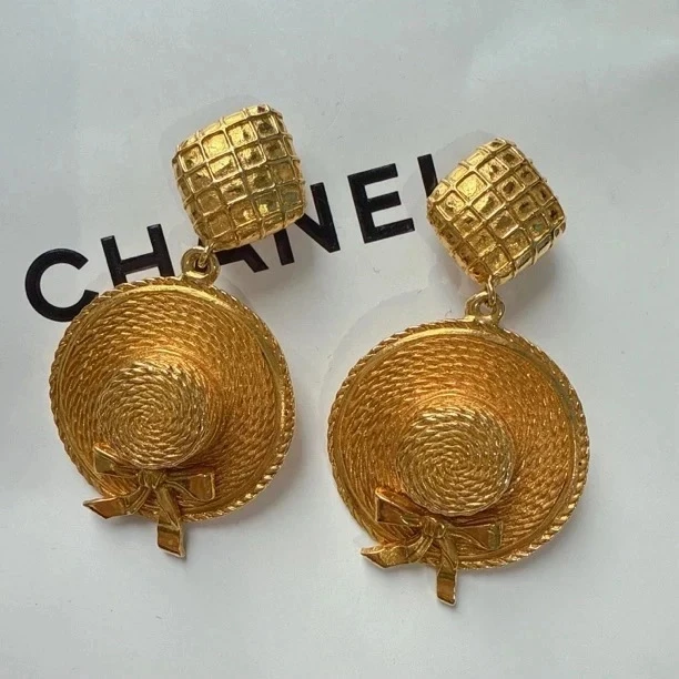 95新 Chanel/香奈儿 Chanel vintage香奈儿中古华夫草帽耳夹