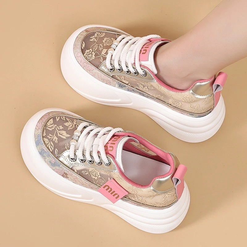 小个子增高厚底8CM网纱小白鞋女2025夏季国风薄款休闲透气松糕鞋