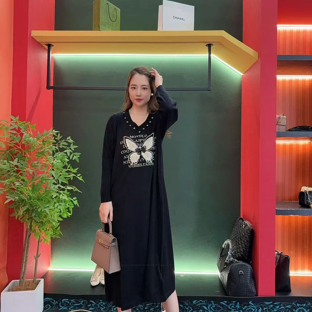 8833 多金大码气质减龄长款A字裙子秋冬季女装设计感连衣裙女