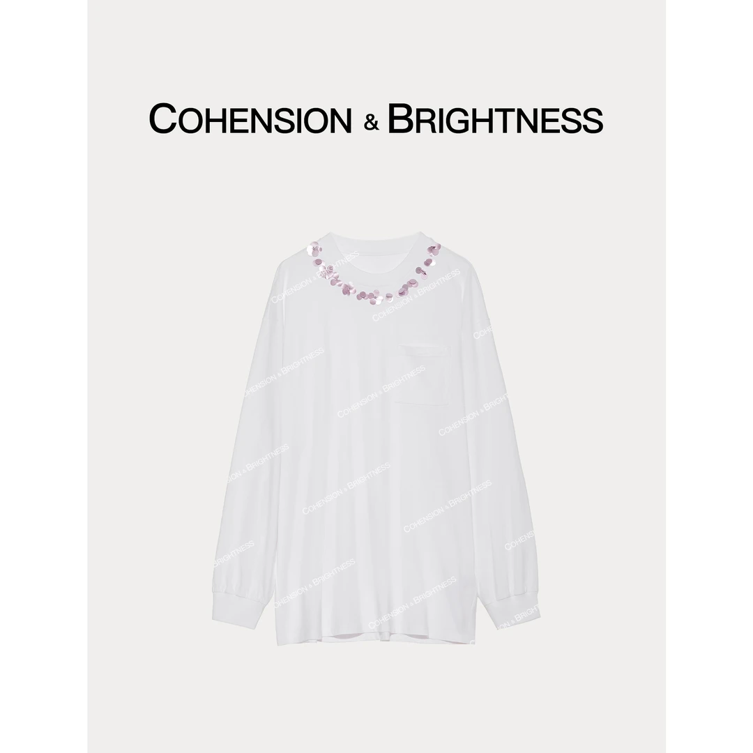 凝慧真的好【简约情调】春季设计感手工亮片休闲套头时尚卫衣CR030