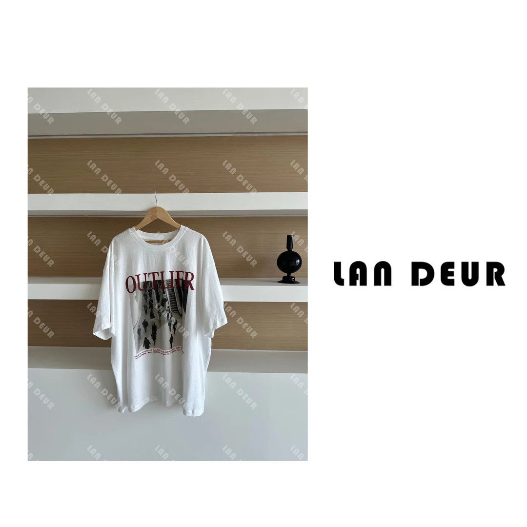 JIUJIU【轻咖奶冻】时尚休闲百搭夏季舒适宽松印花设计师圆领T恤