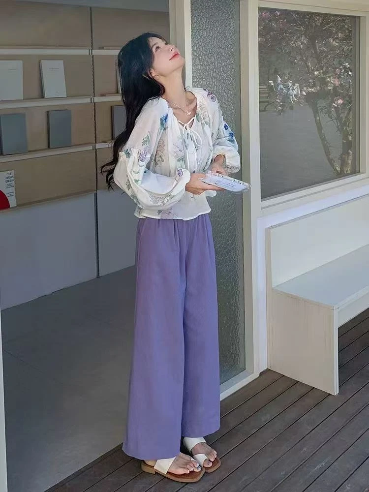 【no退no换】拼接木耳边印花上衣➕裤子套装6688