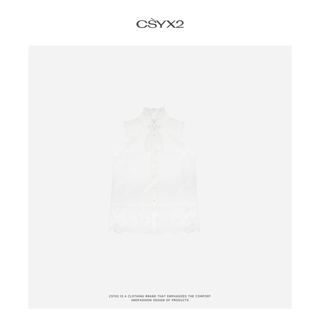 CsyX2-2025S/S早秋新款“法式蕾丝”无袖拼接镂空衬衫背心CZ5CB025