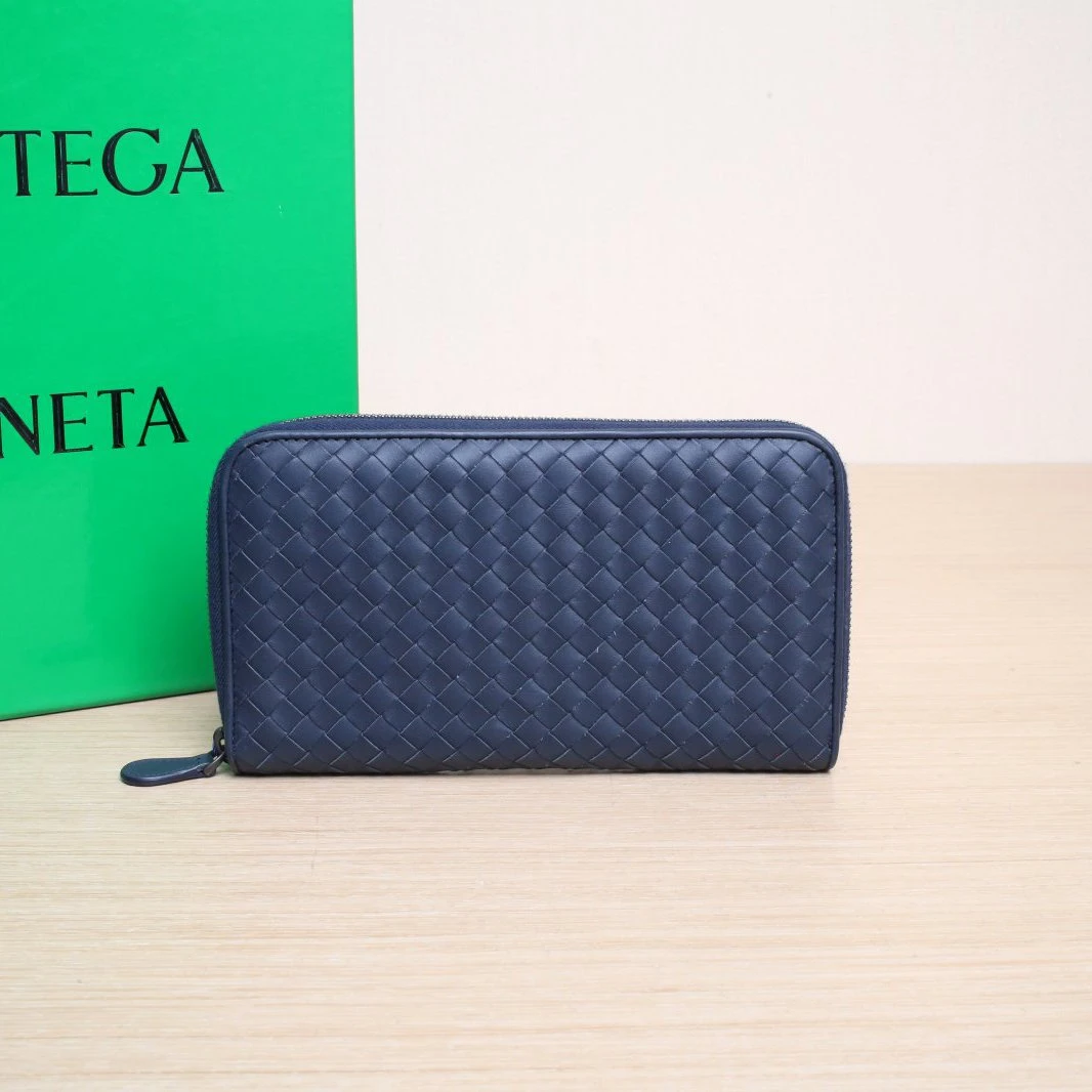 95新 BOTTEGA VENETA/葆蝶家  墨蓝色 编织 长款钱包P215257907
