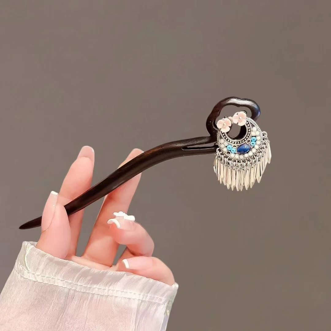 新中式黑檀木发簪国风发钗高级感马面裙簪子女古风配旗袍汉服头饰