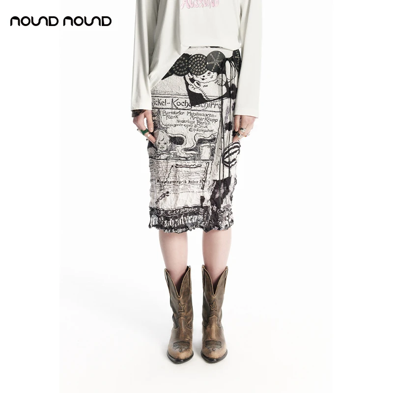 【AUBRUINO】nound买手店创意卡通印花立体抓皱半身裙24早秋新款