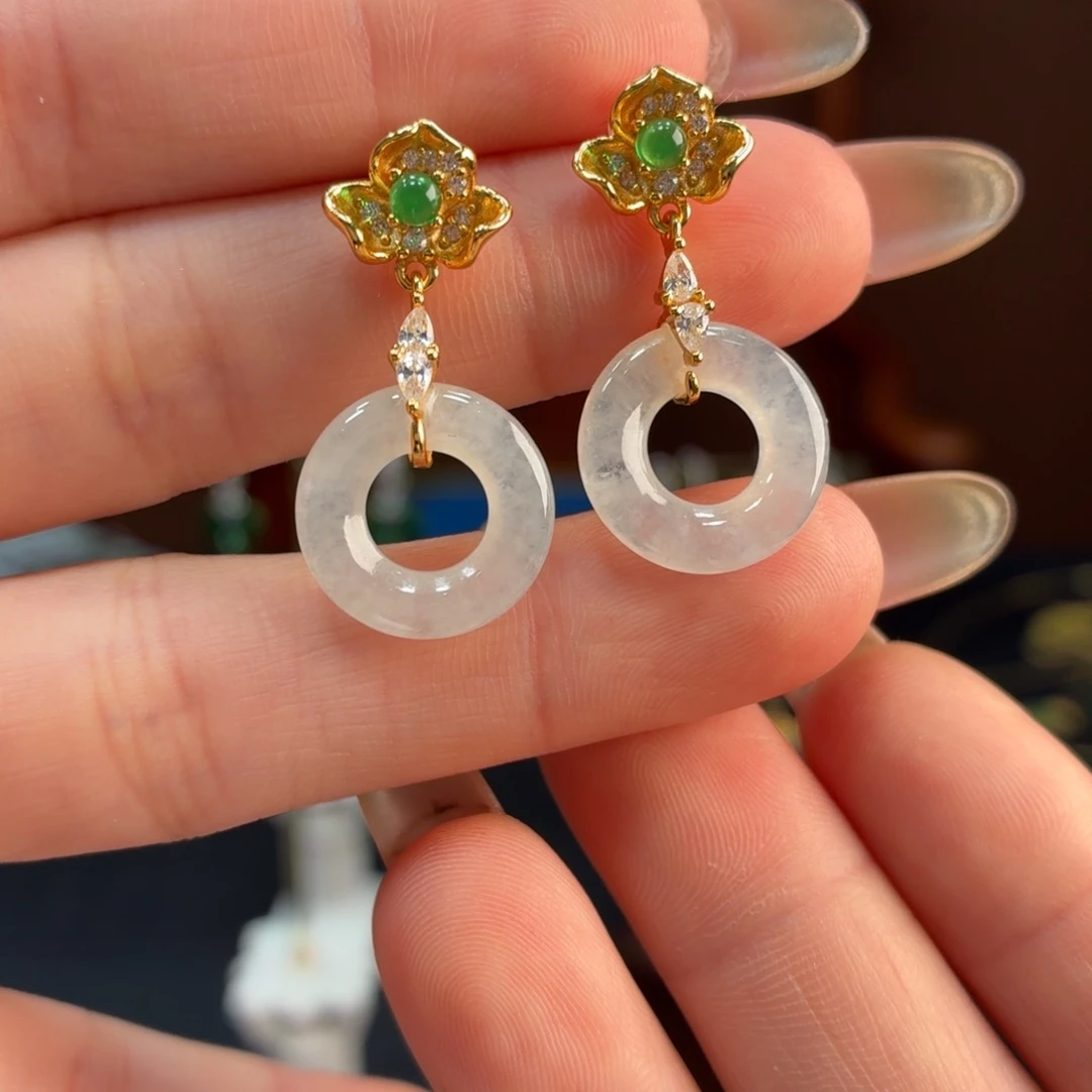 翡翠银S925镶嵌耳饰