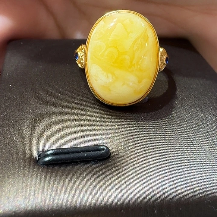 蜜蜡银S925镶嵌戒指戒指