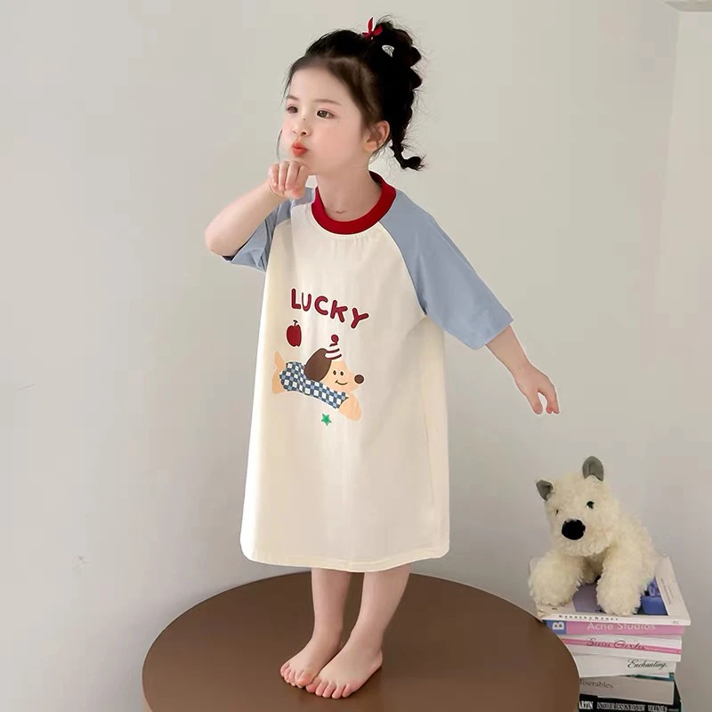 儿童睡衣夏季薄款休闲外穿家居服女童睡裙中大童韩版卡通2025新款