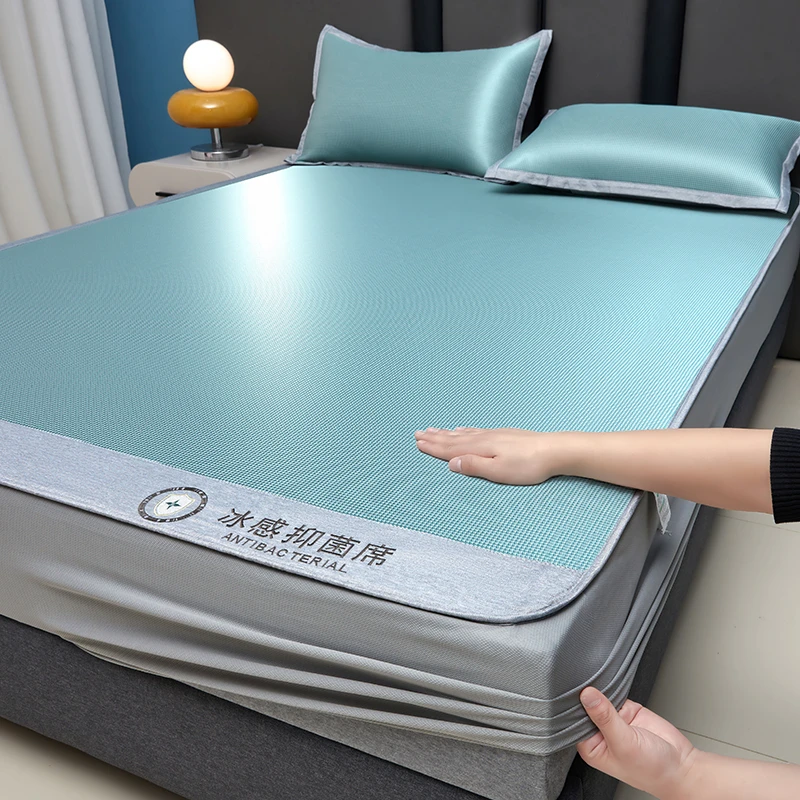 【直播】A类抗菌防螨母婴级夏季冰丝抑菌凉席床笠三件套全包床单