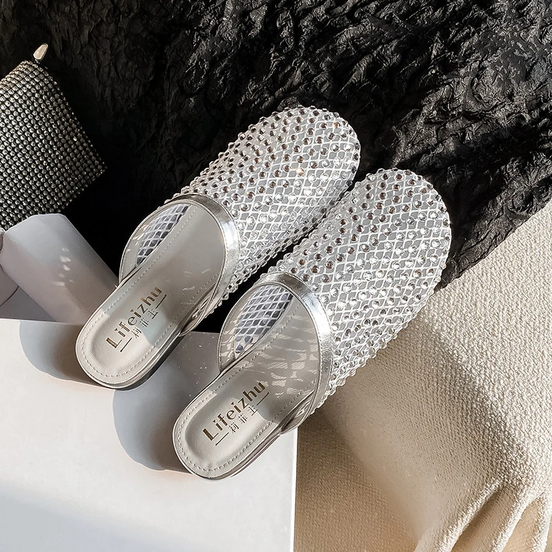 网纱镂空休闲百搭街头风情侣平底包头夏季凉拖韩式风包头拖韩版