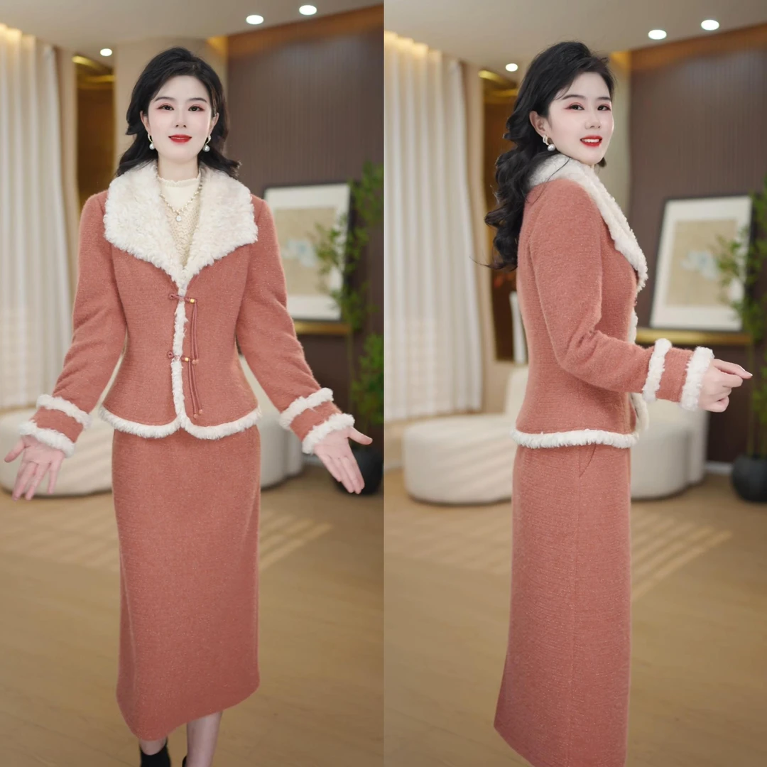 丹思俪2025冬季新款时尚遮肉显瘦加厚保暖气质百搭两件套8910