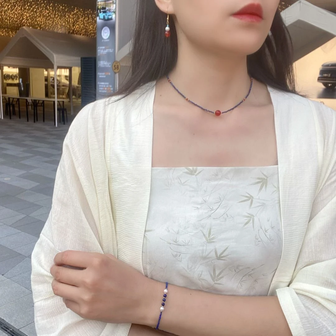 青金石项链2mm极细原矿天然石锁骨链蓝色汉服配饰氛围感配饰