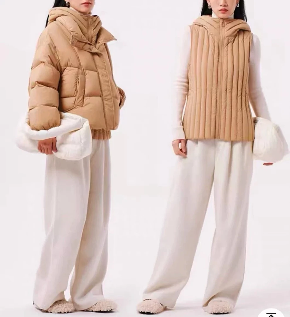 新款百搭马甲羽绒服两件套宽松云感连帽通勤休闲加厚保暖白鸭绒