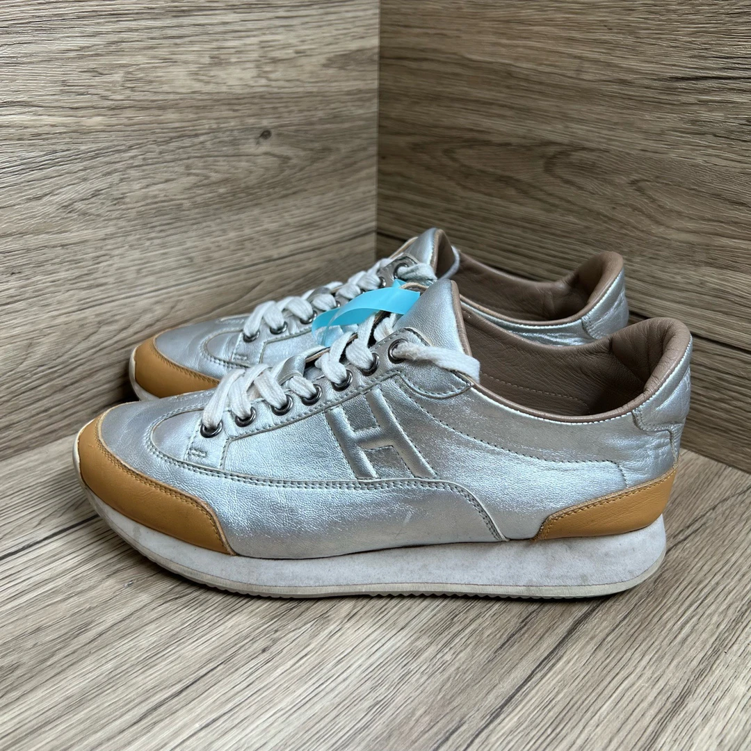 90新 Hermes/爱马仕 银色H运动鞋 37码