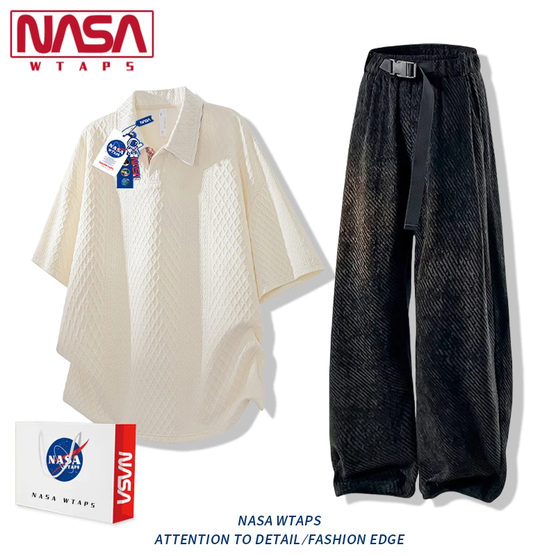 NASA WTAPS肌理感重磅Polo衫套装男款小众高级感翻领短袖长裤套装