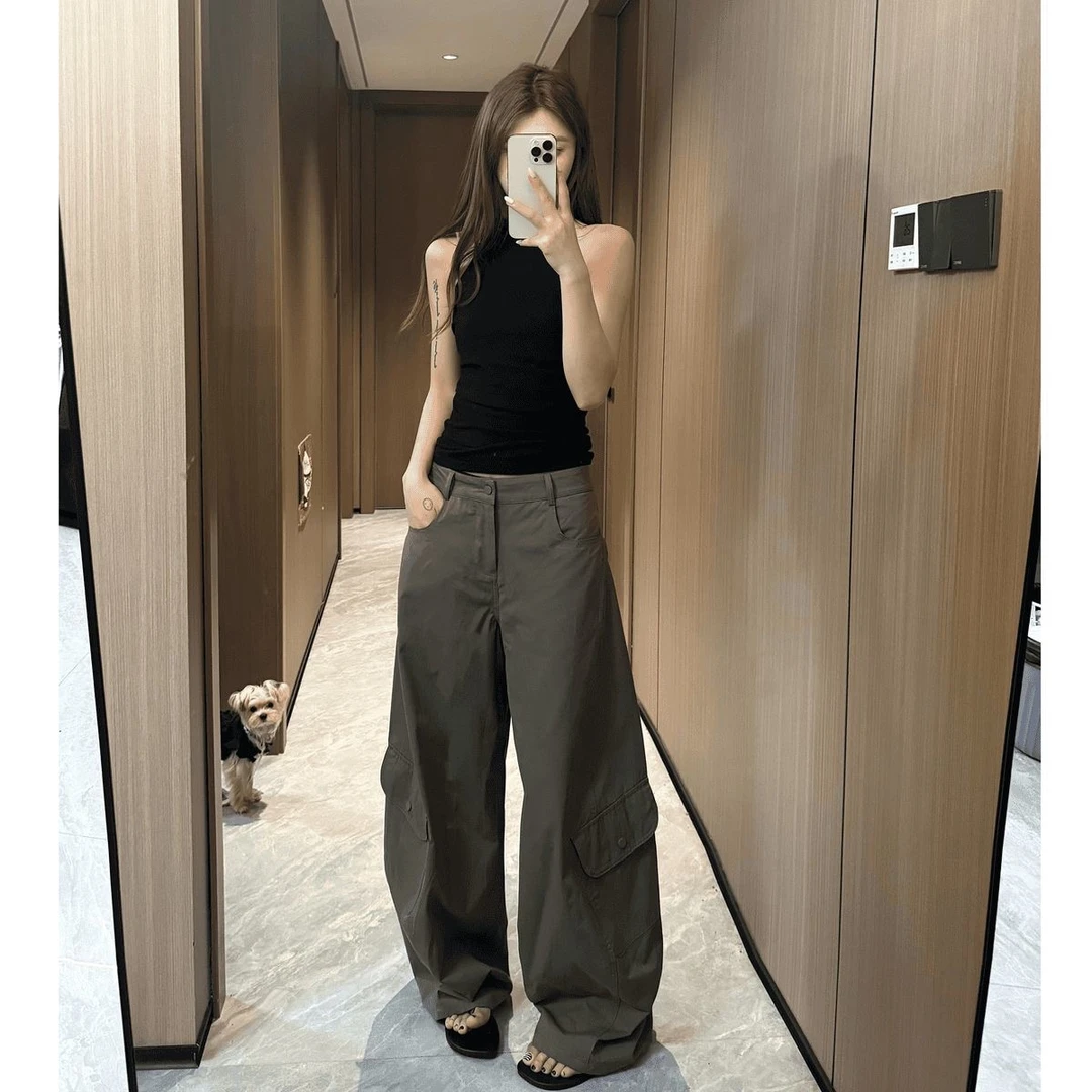 时尚潮流绿色工装秋季美式辣妹休闲裤子女款爆款2025新款9866