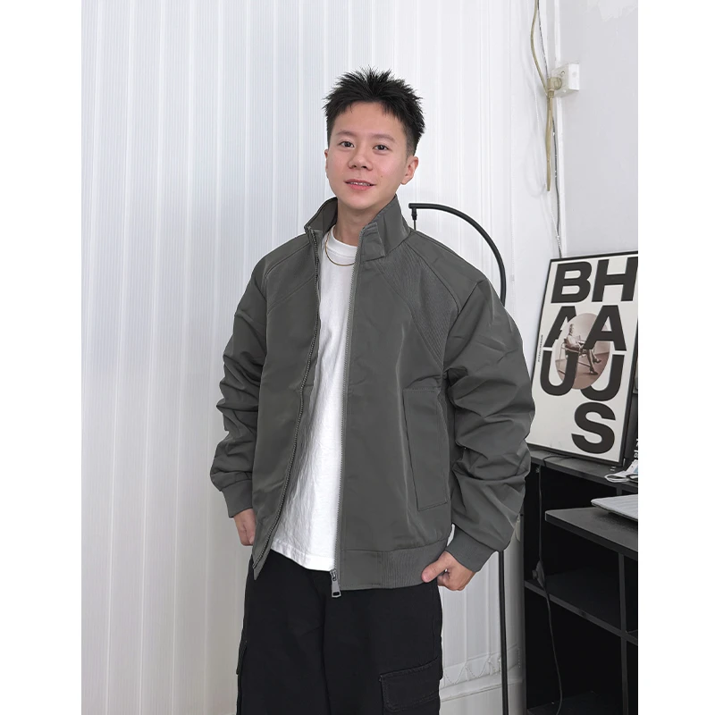 WK叁金【小个子短款夹克】户外风螺纹拼接立领风衣男简约防风外套