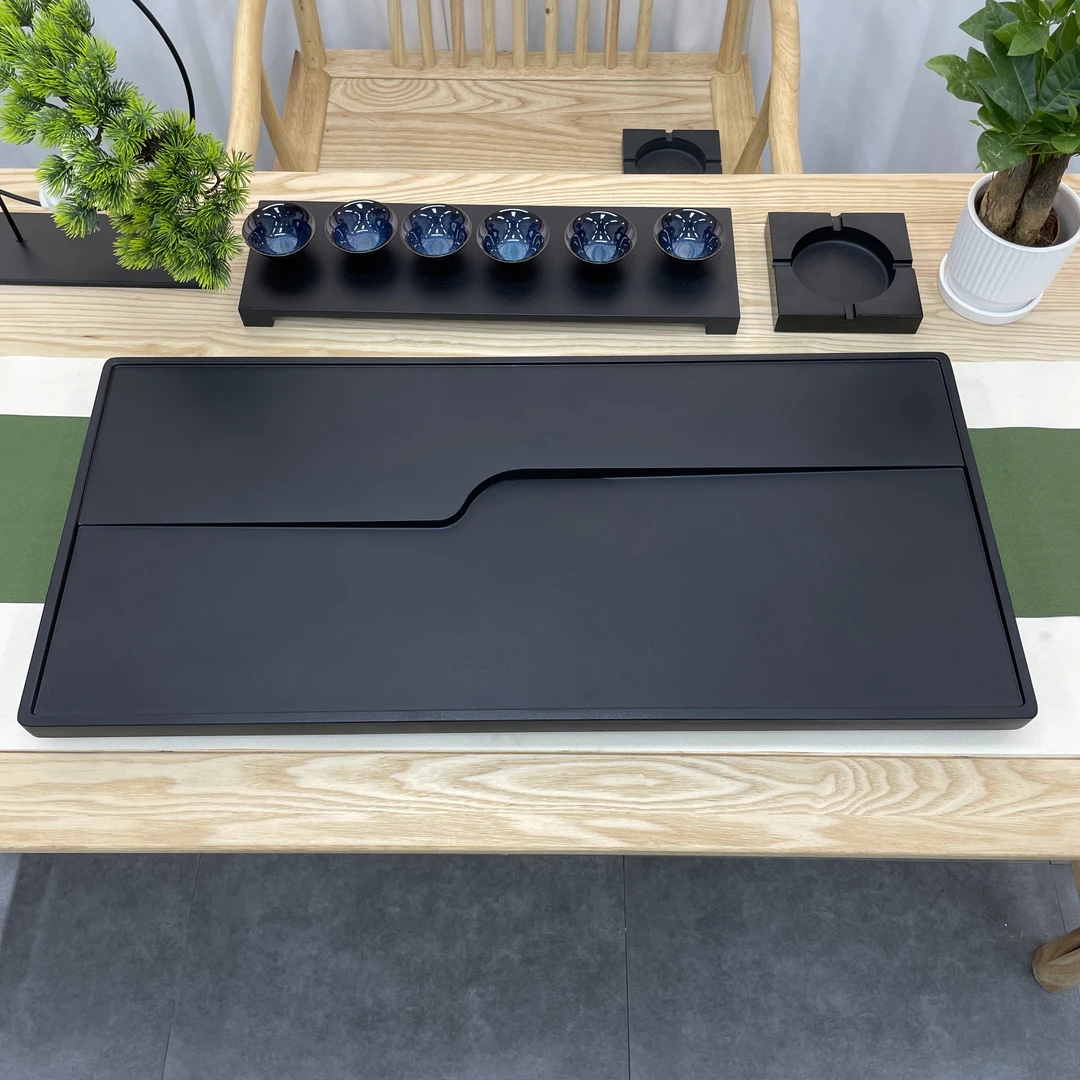 天然石茶盘整块石头时尚家用办公用排水式茶盘功夫黑色简约石茶台